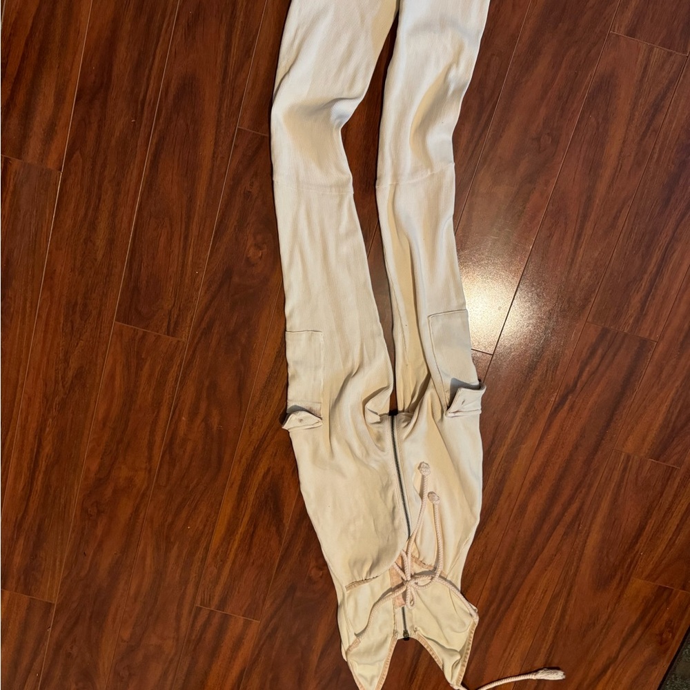 Cream Utility Jumpsuit with Zipper Front and Drawstring Details - Picture 3 of 3